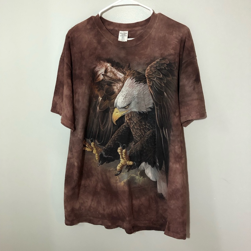 Delta apparel The Mountain t-shirt bald eagle graphic print brown tie-dye L